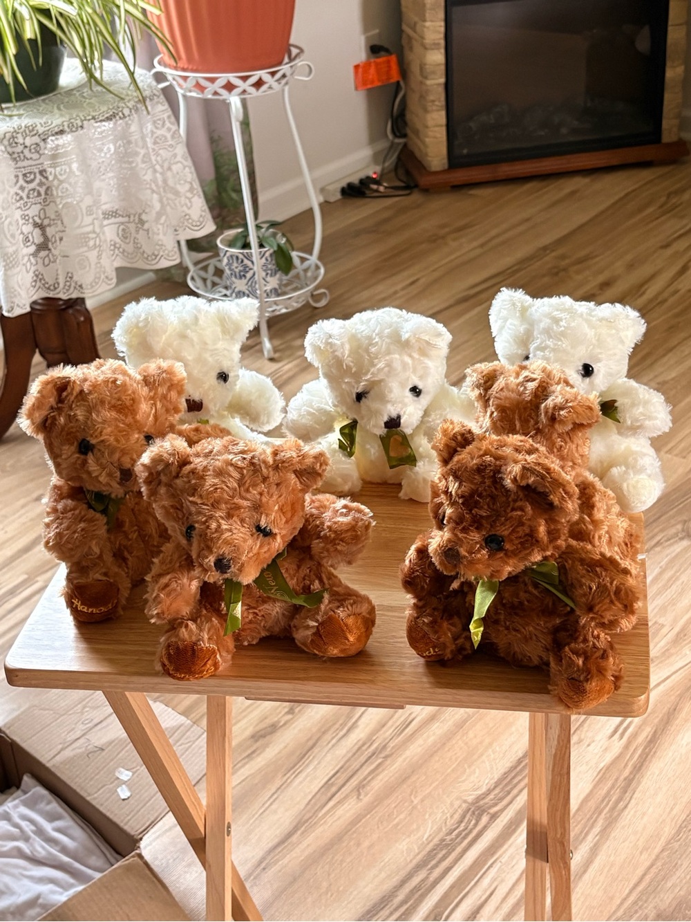 Plush Teddy Bear Décor Set - White and Brown